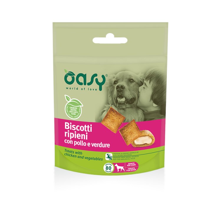 Oasy Snack Biscotti Ripieni Con Pollo e Verdure per Cani 80 g