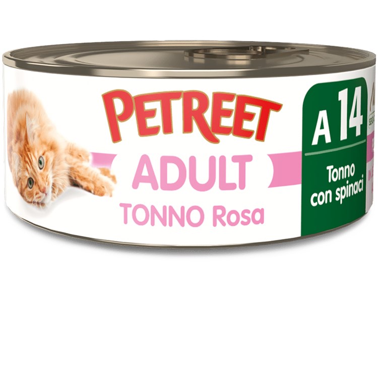 Petreet 70 gr Tonno Rosa con Spinaci A14 Scatolette Per Gatti