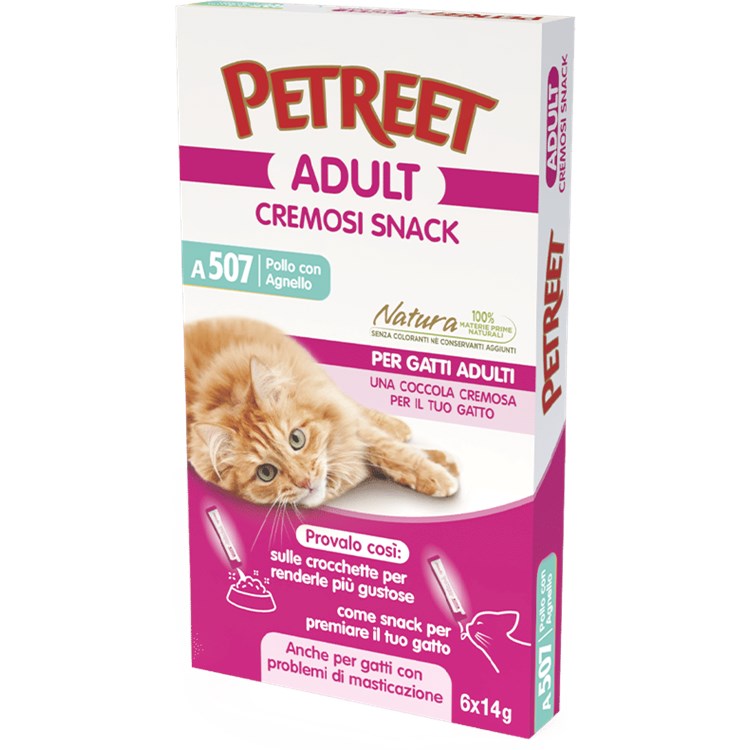 Petreet Cremosi Snack 6 Bustine da 14 gr Pollo Con Agnello