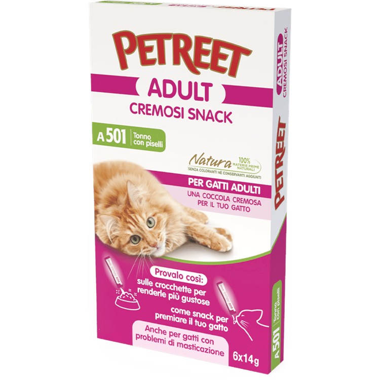 Petreet Cremosi Snack 6 Bustine da 14 gr Tonno Con Piselli