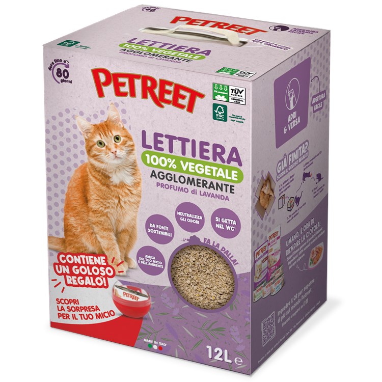 Petreet Lettiera Vegetale Agglomerante Profumo di Lavanda 12 Lt Per Gatti