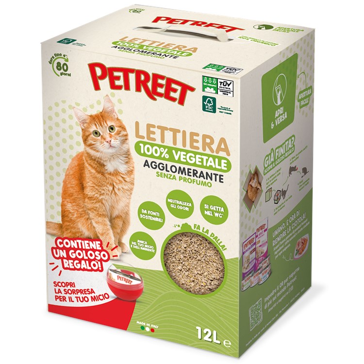 Petreet Lettiera Vegetale Agglomerante Senza Profumo 12 Lt Per Gatti