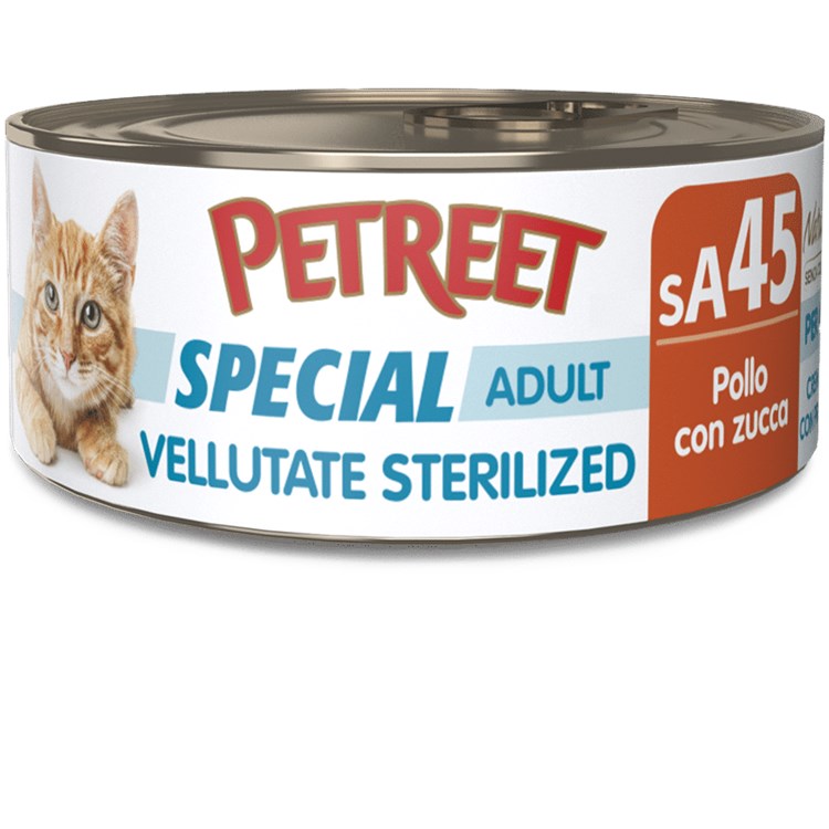 Petreet Vellutate Sterilized Pollo Con Zucca 70 gr sA45 Scatoletta Gatto Sterilizzato