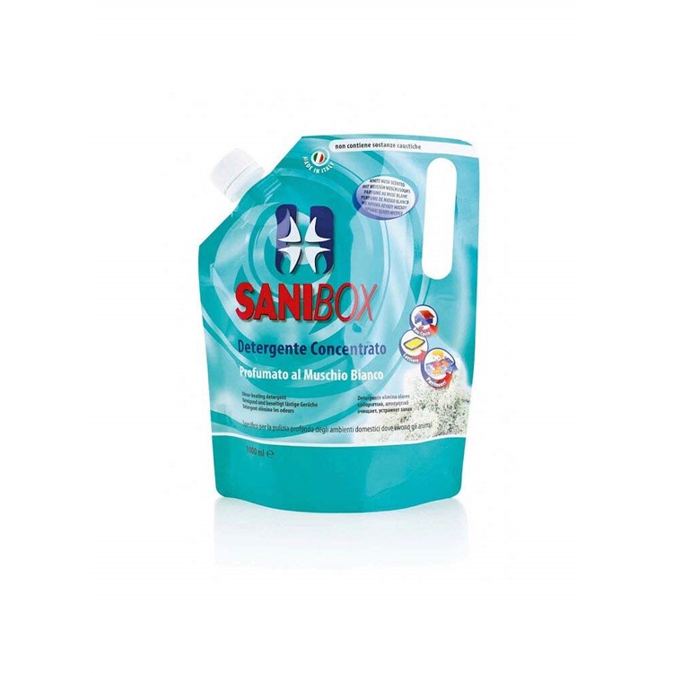 Sanibox Detergente Concentrato Elimina Odori al Muschio Bianco 1000 ml Per Ambienti