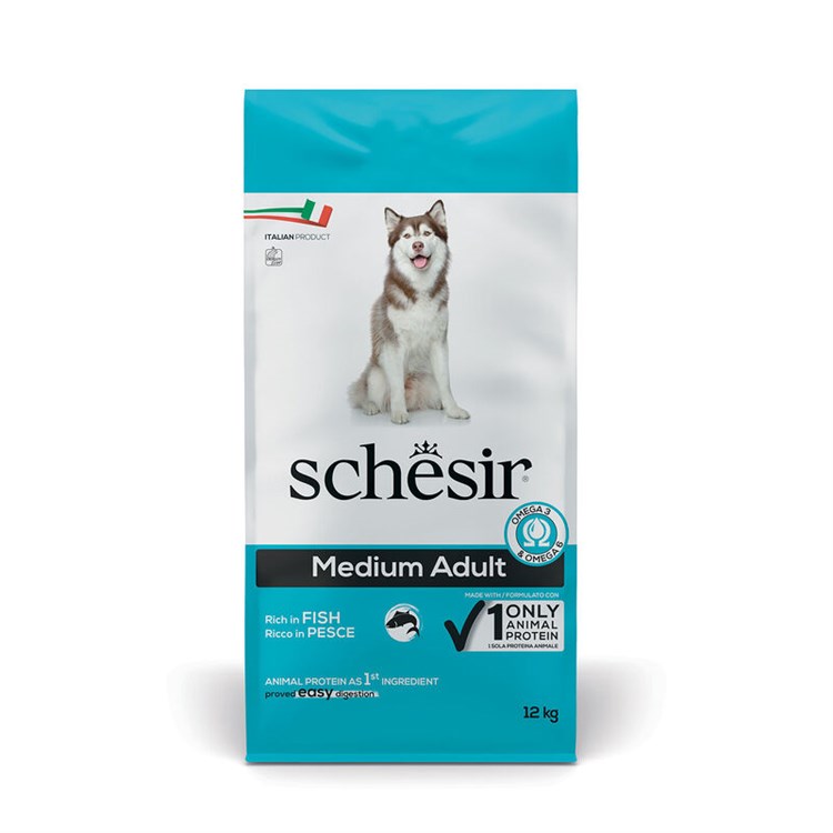 Schesir Dog Medium Adult Pesce Monoproteico Mantenimento 12 kg Per Cani