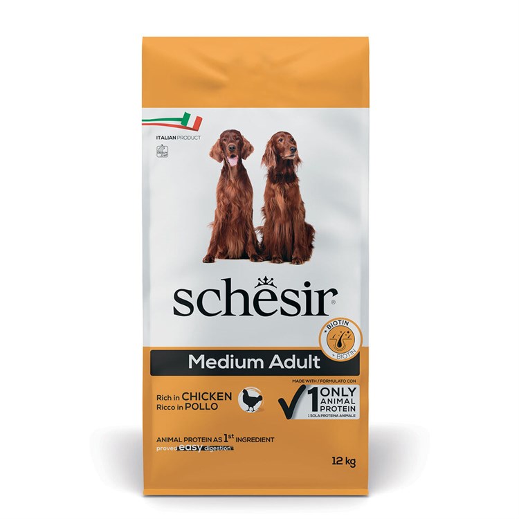 Schesir Dog Medium Adult Pollo Monoproteico Mantenimento 12 kg Per Cani