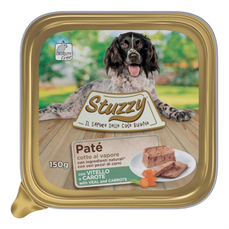 Stuzzy Dog Patè Vitello Carote 150 gr Cibo in Vaschetta Per Cani